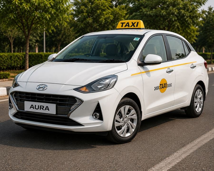 Hyundai Aura taxi on highway